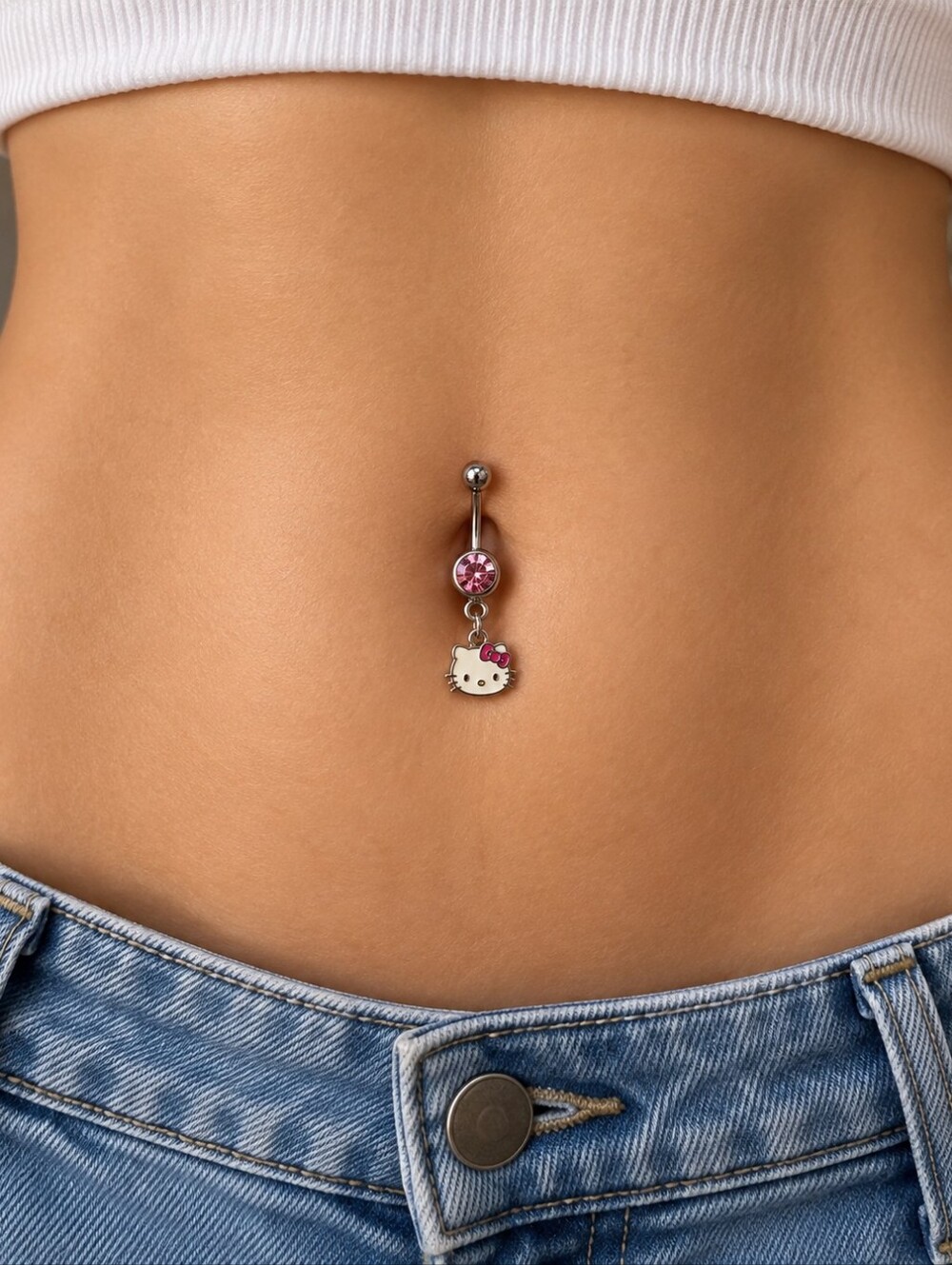 Hello Kitty Pink Gem Dangle Belly Button Ring 14G NWT